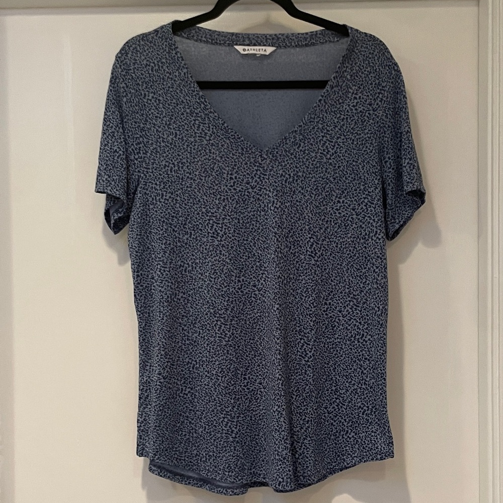 Athleta Navy Speckled Short Sleeve Top